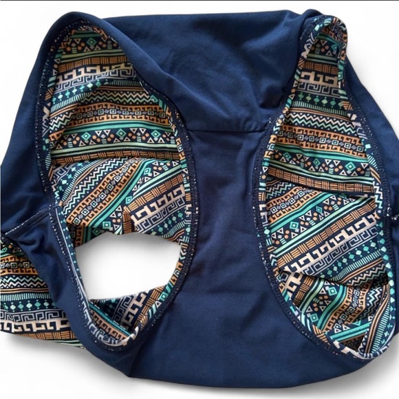 Kirra Teal, Navy & Tan Aztec Fold-Over Bikini Bottoms - Picture 8 of 8